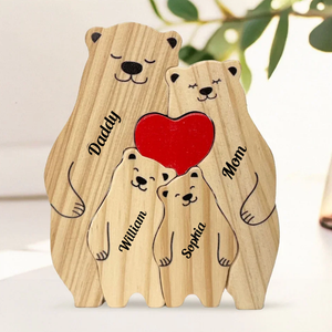 Personalized Wooden Bear Family Christmas - Puzzle Wooden Pet Family - Wooden Pet Carvings