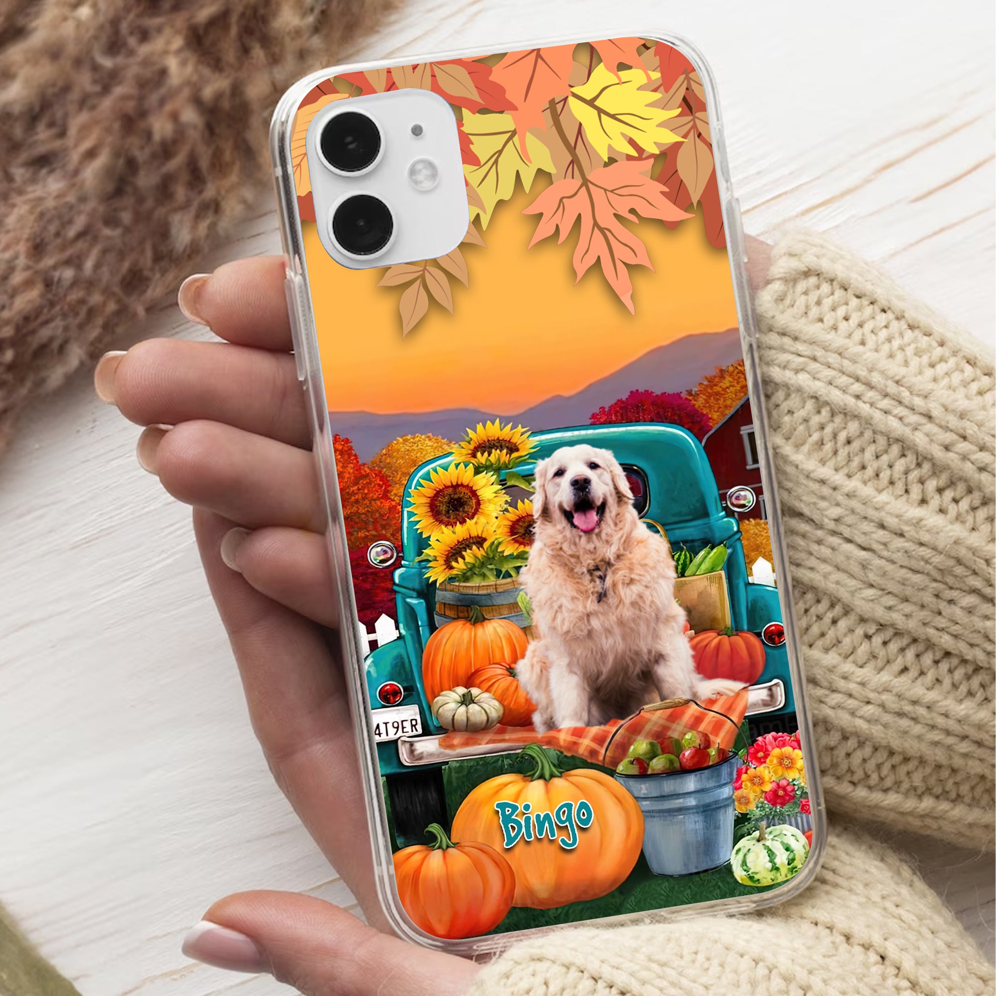 Autumn Dog On Car - Cutie Puppy - Custom Photo And Name - Personalized Phone Case, Gift For Pet Lover