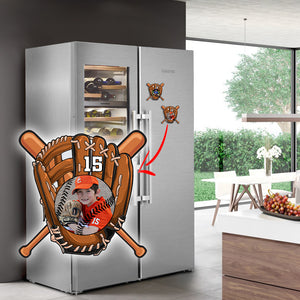 Custom Photo And Number -  Personalized Baseball Fridge Magnet, Gift For Baseball Lovers