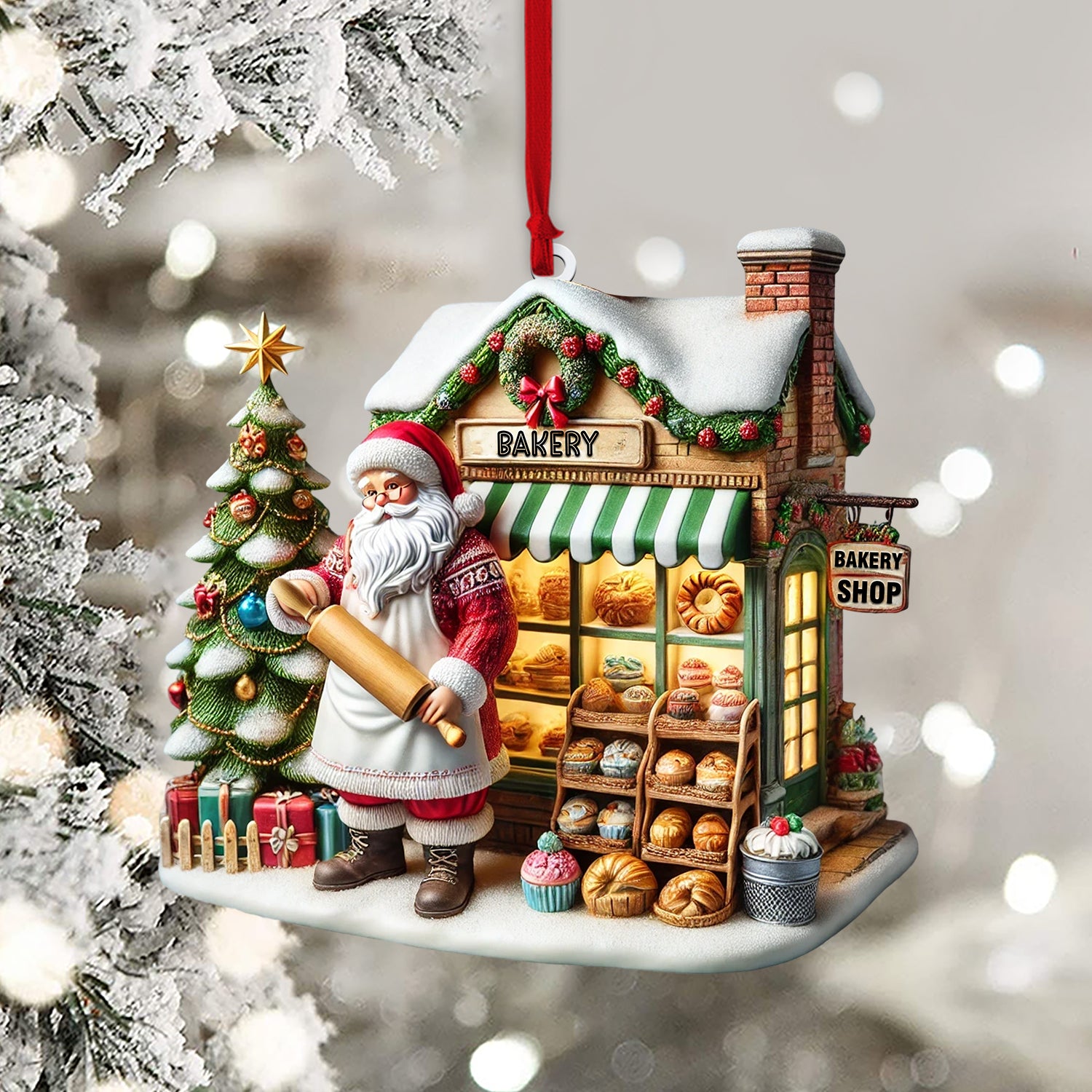 Santa Shop Home Decor Christmas Ornament, Personalized Ornament