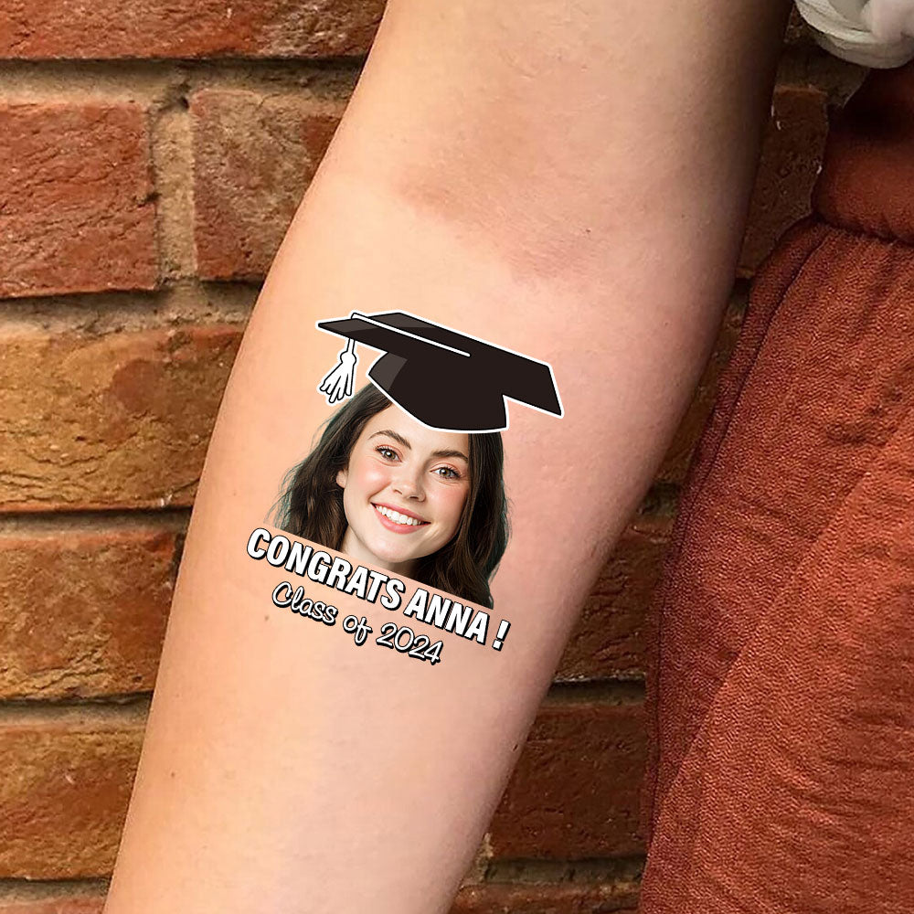 Congrats Class Of 2024, Custom Temporary Tattoo With Personalized Photo And Name, Fake Tattoo, Graduation Gift