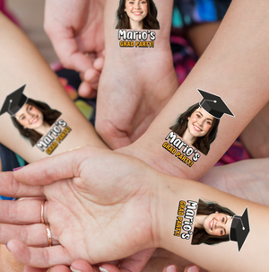 Grad Party, Custom Temporary Tattoo With Personalized Photo And Texts, Fake Tattoo