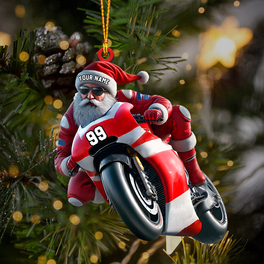 Santa Motobike Christmas Ornament, Personalized Ornament