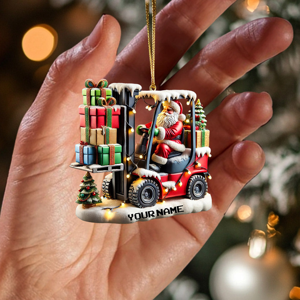 Forklift Santa Christmas Ornament, Personalized Ornament