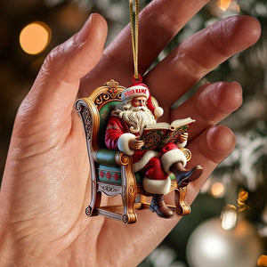 Santa Reading Book Christmas Ornament, Personalized Ornament