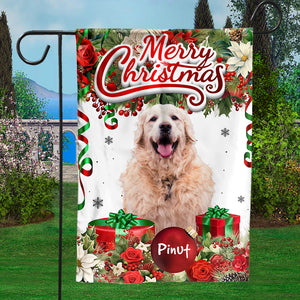 Merry Christmas - Personalized Pet Photo And Name Flag - Gift For Pet Lovers, Christmas Gift