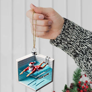 Swimming Santa Christmas Ornament, Personalized Ornament