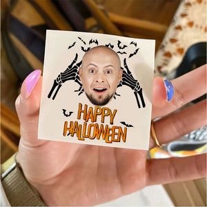 Happy Halloween, Custom Face Photo And Texts Temporary Tattoo, Personalized Tattoo, Fake Tattoo