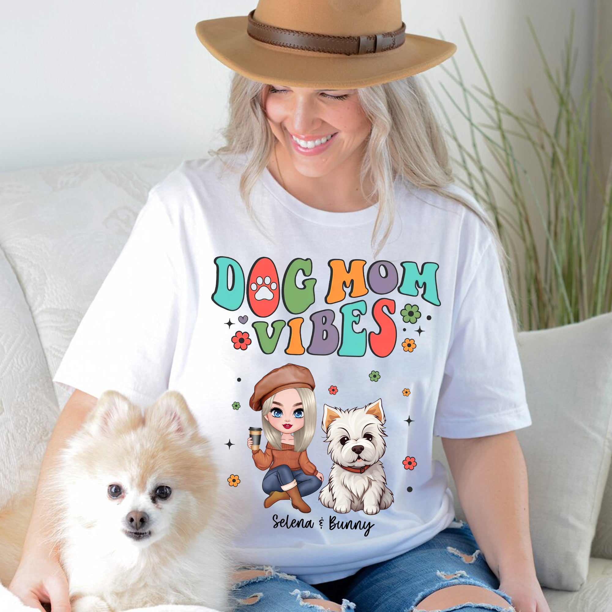 Dog Mom Vibes - Custom Appearance And Name - Personalized T-Shirt - Pet Lover Gift