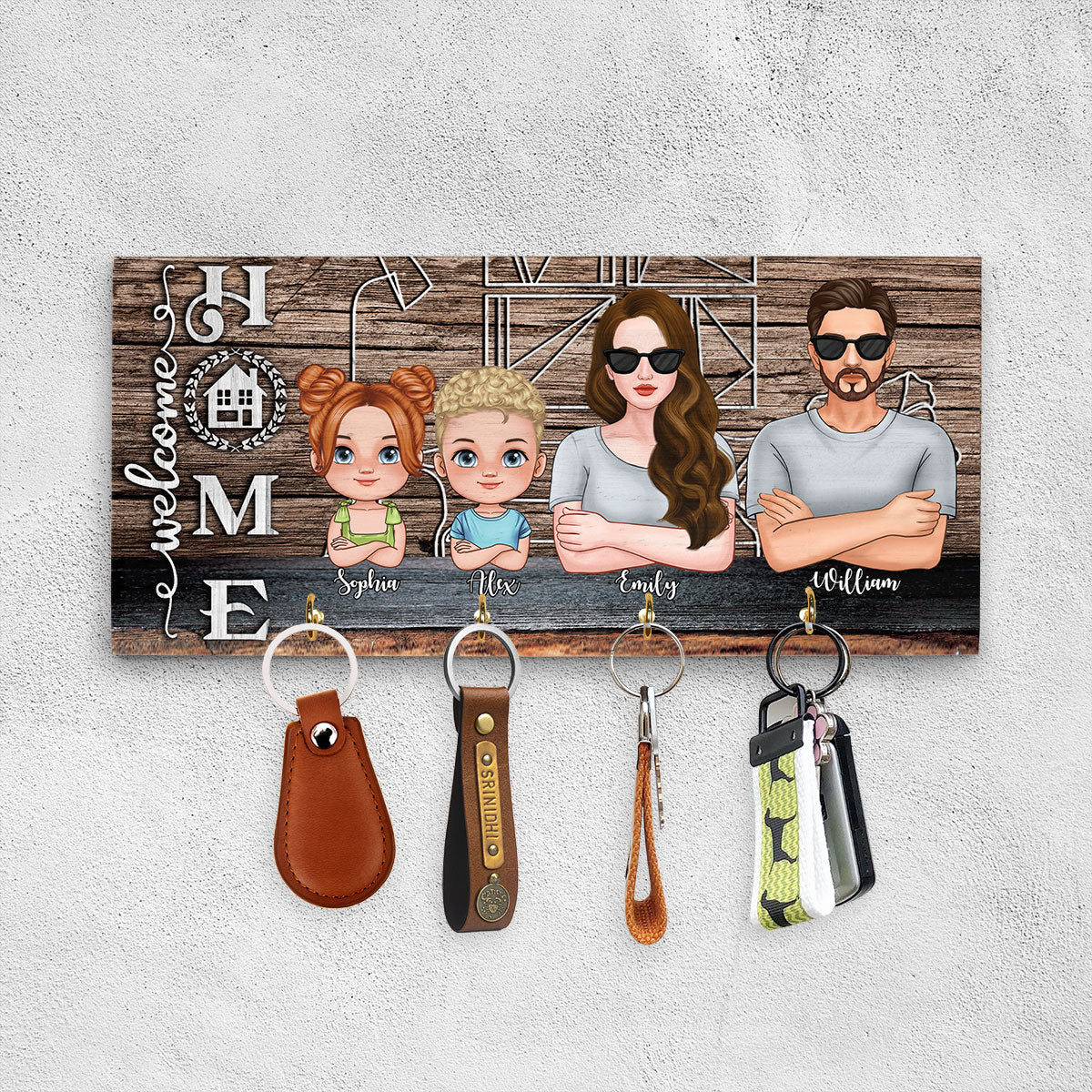 Welcome Home - Custom Appearance And Name - Personalized Key Hanger, Key Holder - Family Gift