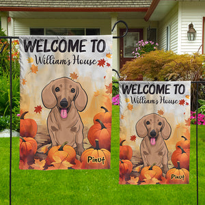 Garden Flag, House Flag Welcome Halloween - Personalized Dog & Name Flag - Gift For Pet Lovers