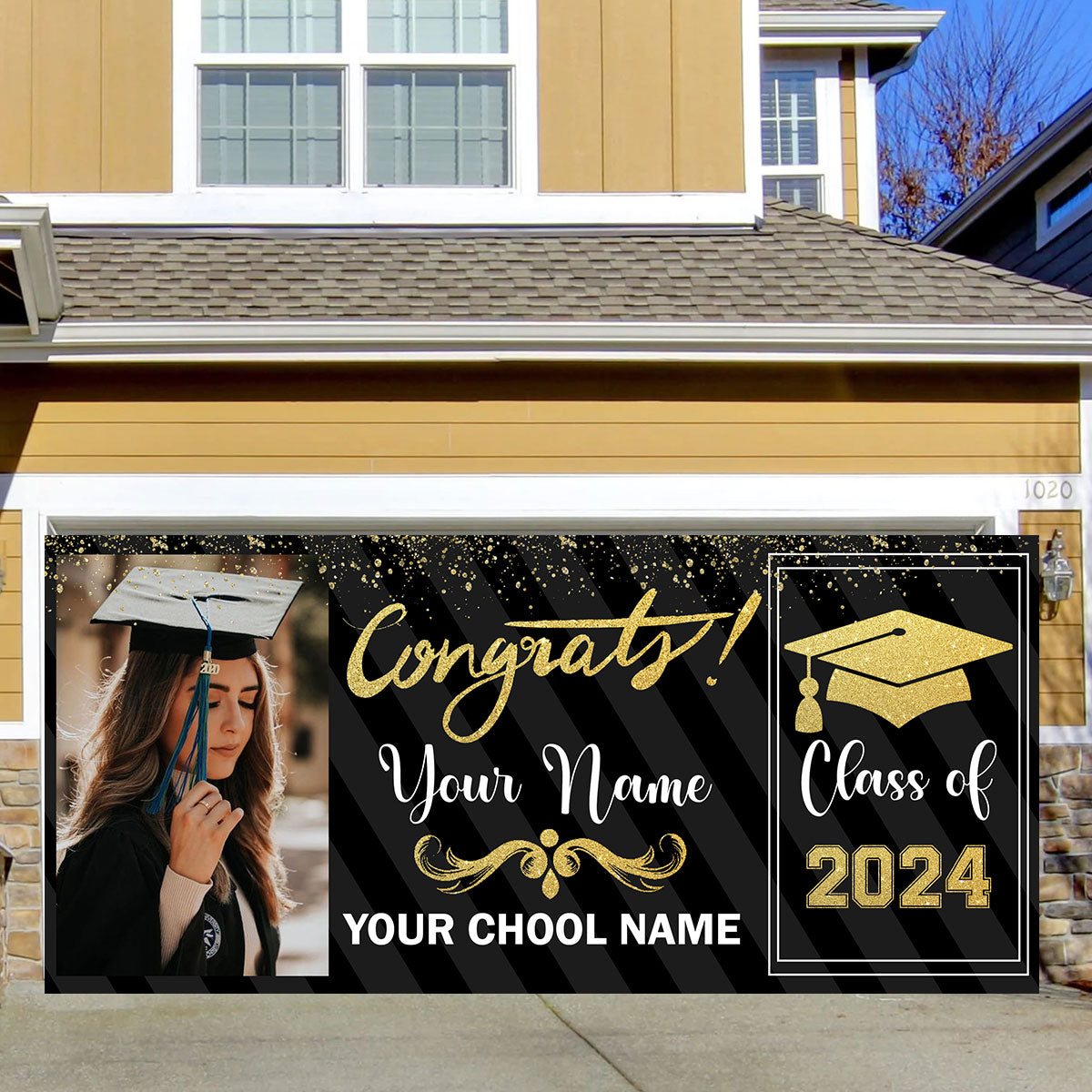 Congrats Class Of 2024 - Personalized Photo, Your Name And School Name Single Garage, Garage Door Banner Covers - Garage Door Banner Decorations