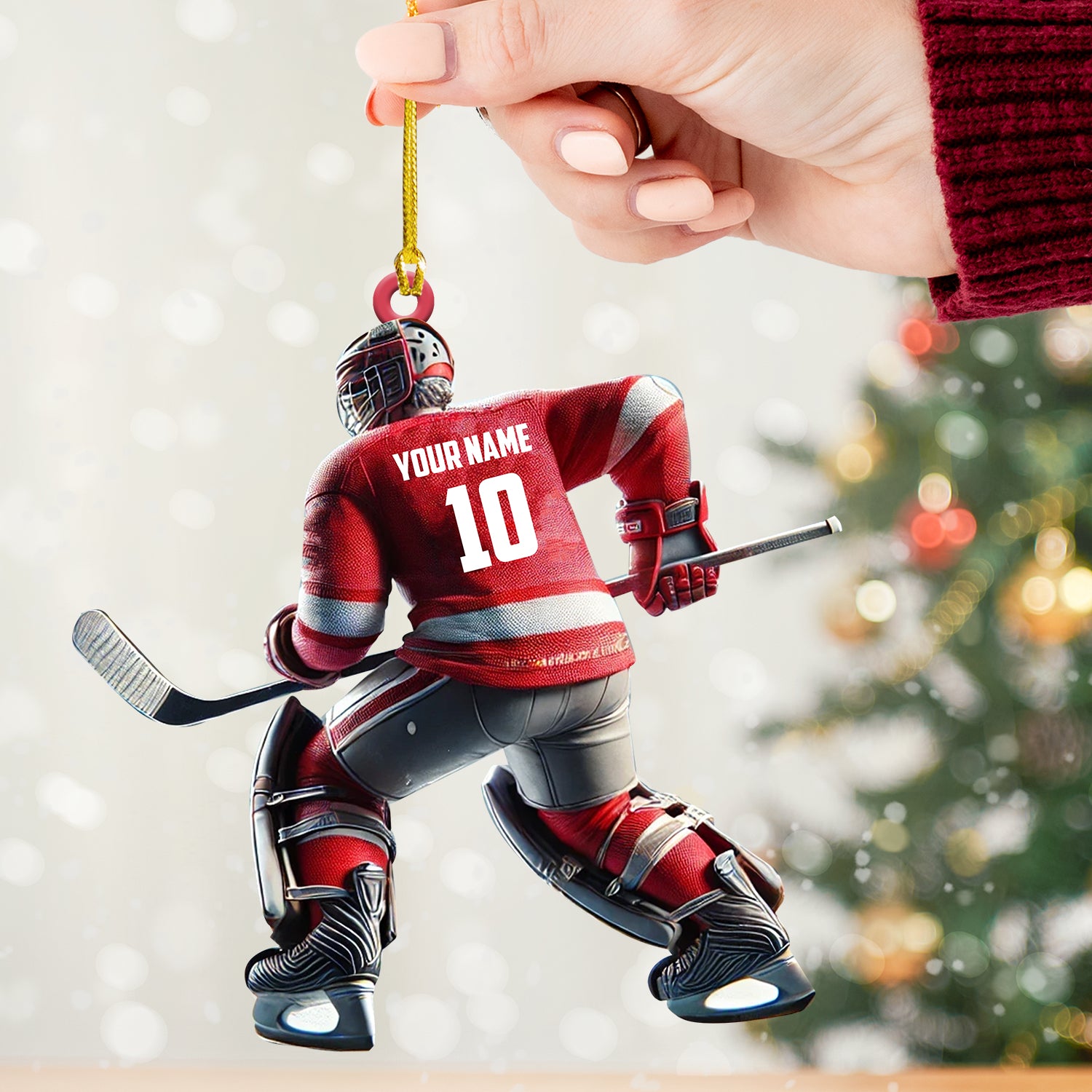 Hockey Player Christmas Ornament, Personalized Ornament