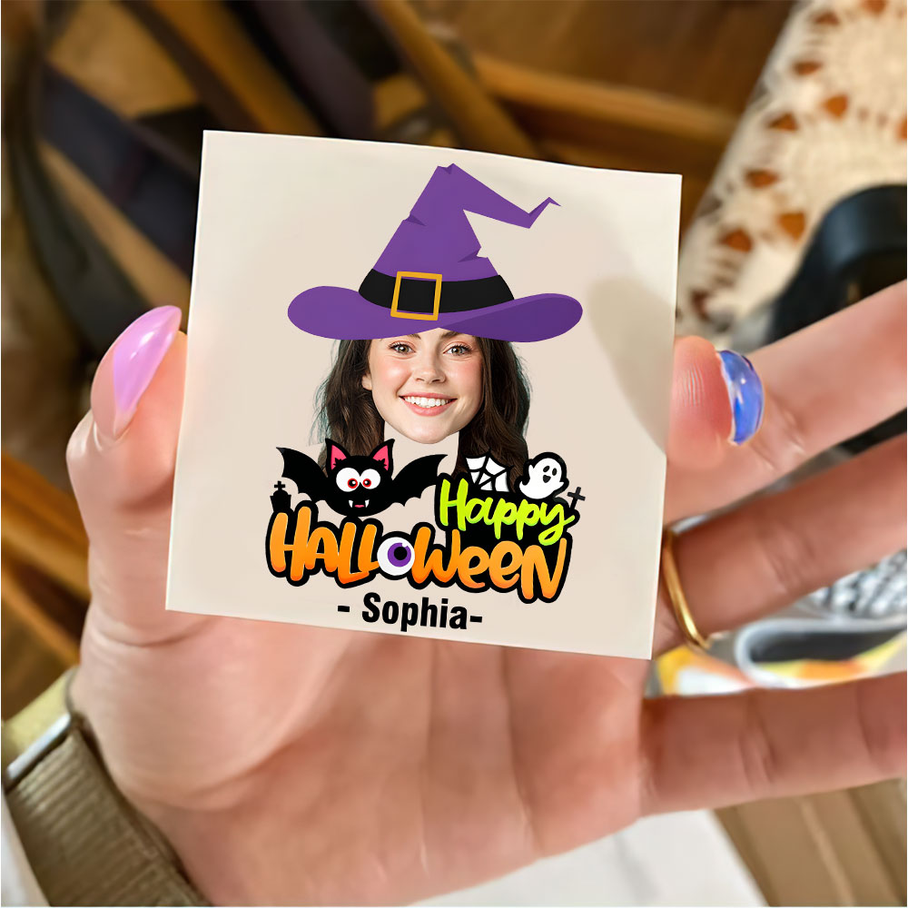 Happy Halloween Tattoo, Custom Face Photo And Texts Temporary Tattoo, Personalized Tattoo, Fake Tattoo