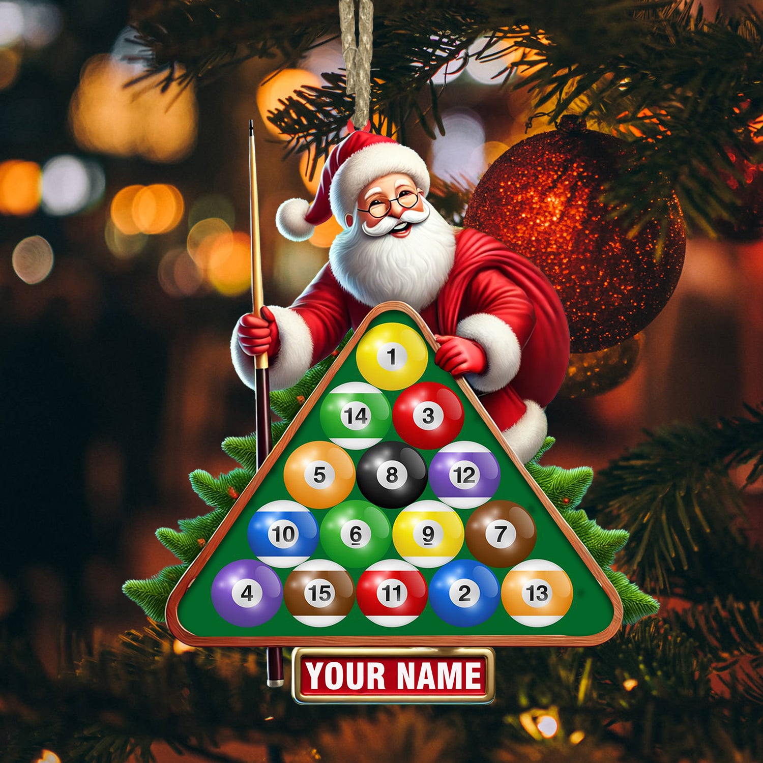 Pool Table Santa Christmas Ornament, Personalized Ornament