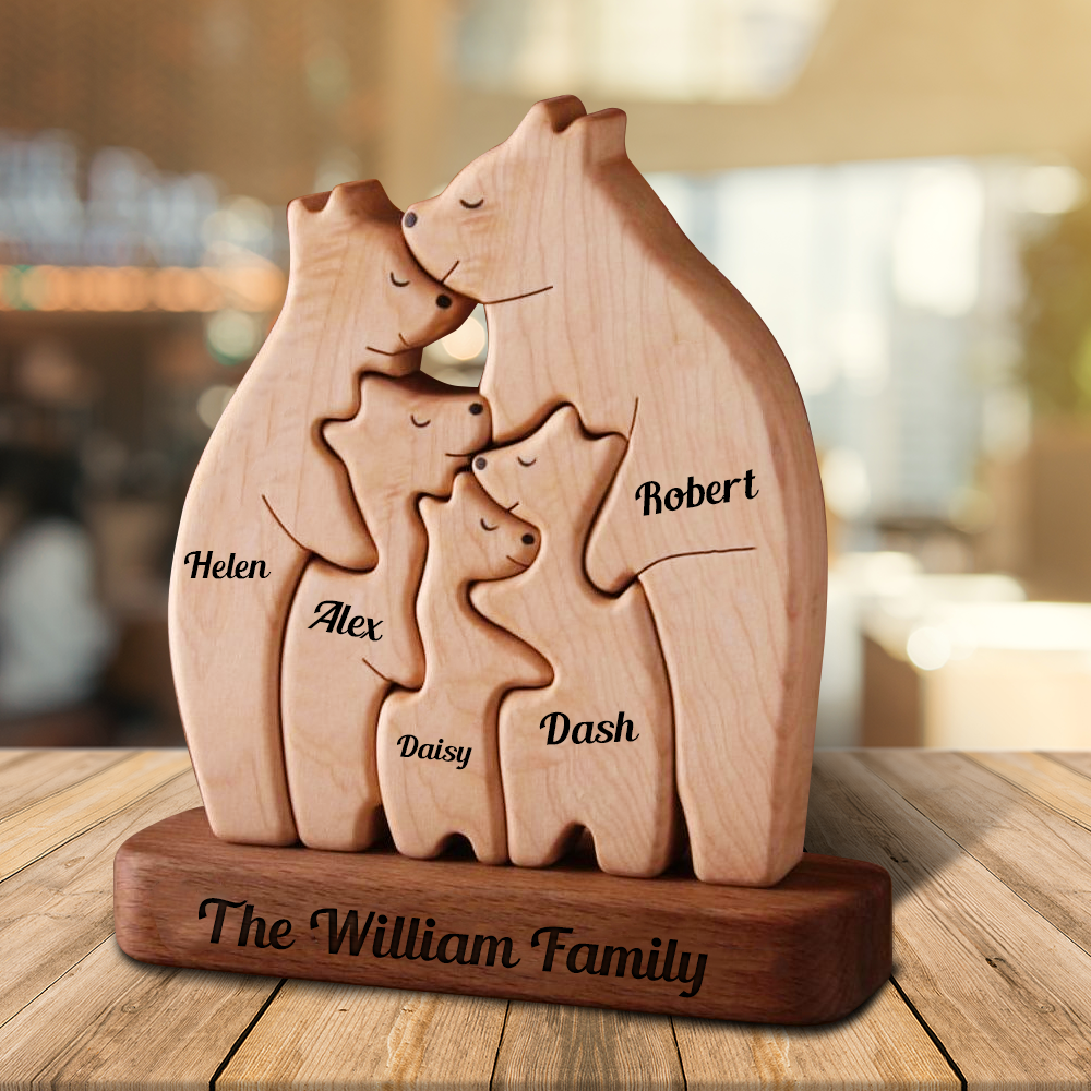 Personalized Wooden Bears Family - Puzzle Wooden Bears Family - Wooden Pet Carvings