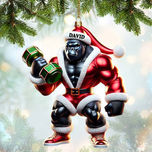 Black Kong Dumbbell Lift Christmas Ornament, Personalized Ornament