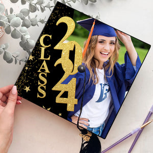 Class 2024, Colorful Flowers Custom Photo Grad Cap Topper - Personalized Customized Graduation Cap, Graduation Gift