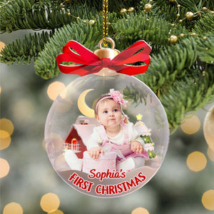 Baby First Christmas, Christmas Decor Custom Photo And Name - Personalized Acrylic Ornament - Gift For Family