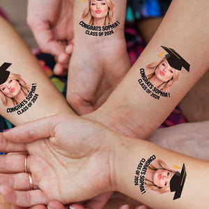 🔥AMAZING PRICE 🔥‼ Congratulations Class Of 2024, Custom Temporary Tattoo With Personalized Photo, Text Name And Hashtag, Fake Tattoo, Graduation Gift