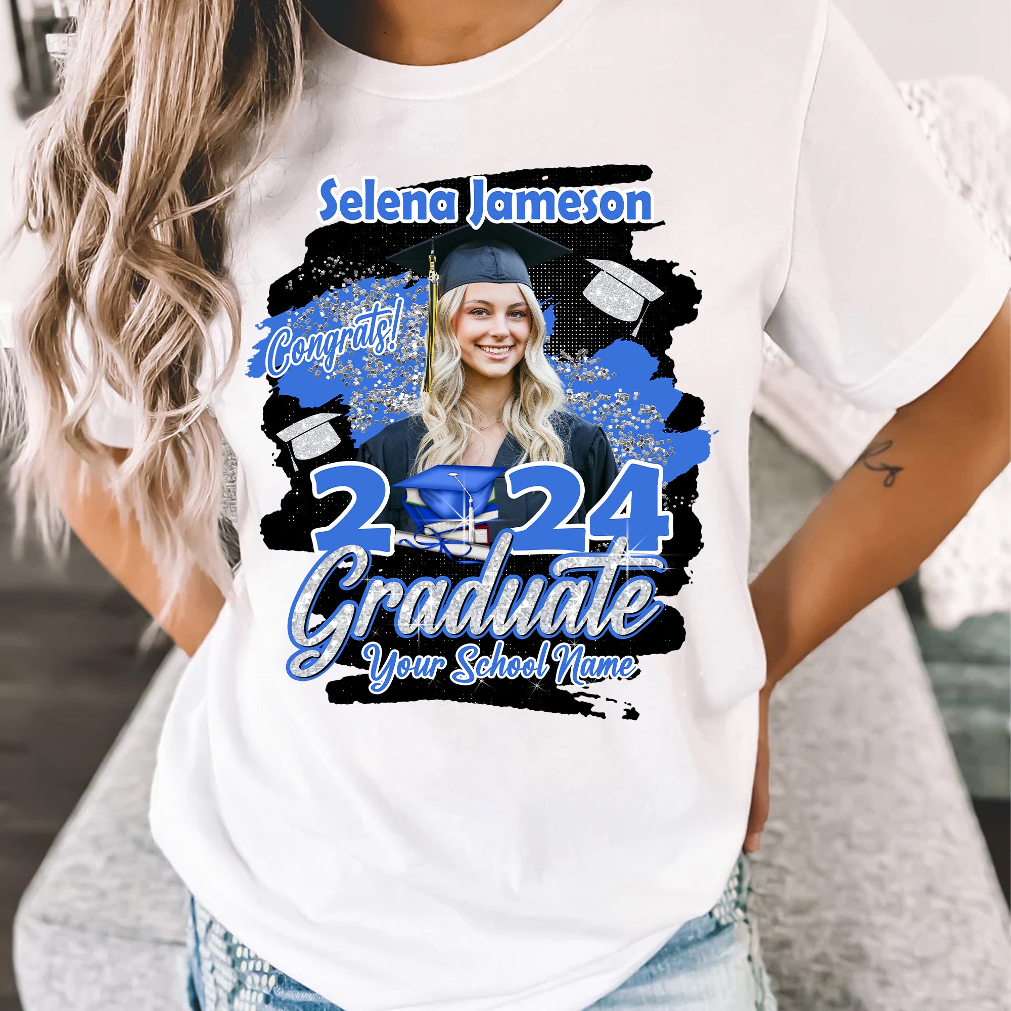 Congrats Graduate 2024 - Custom Photo And Texts Graduation Gift - Personalized T-Shirt