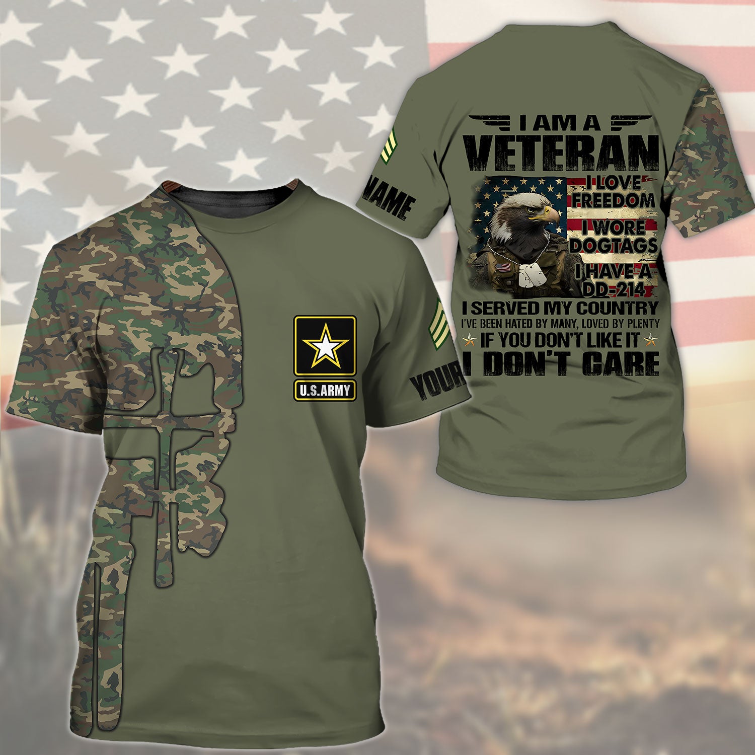 I Am Veteran - I love Freedom - I Wore Dogtags - I Have A DD-214 - Customized U.S. Veteran Army T-Shirt, Gift For Veterans