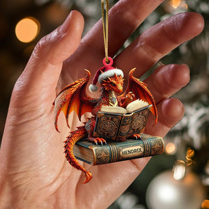 Dragon Reading Book Christmas Ornament, Personalized Ornament