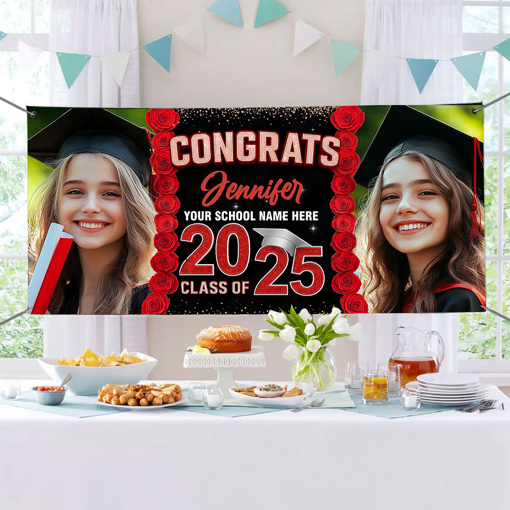 Congrats Class Of 2025- Personalized Graduated Classic Banner - Decoration Gifts