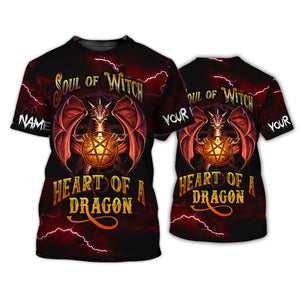 Dragon -  Soul Of A Witch Heart Of A Dragon - Custom Name - Personalized 3D Shirt, Halloween Gift