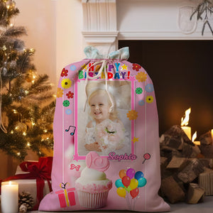 Happy Birthday Pink Cake Bag Personalized Christmas String Bag