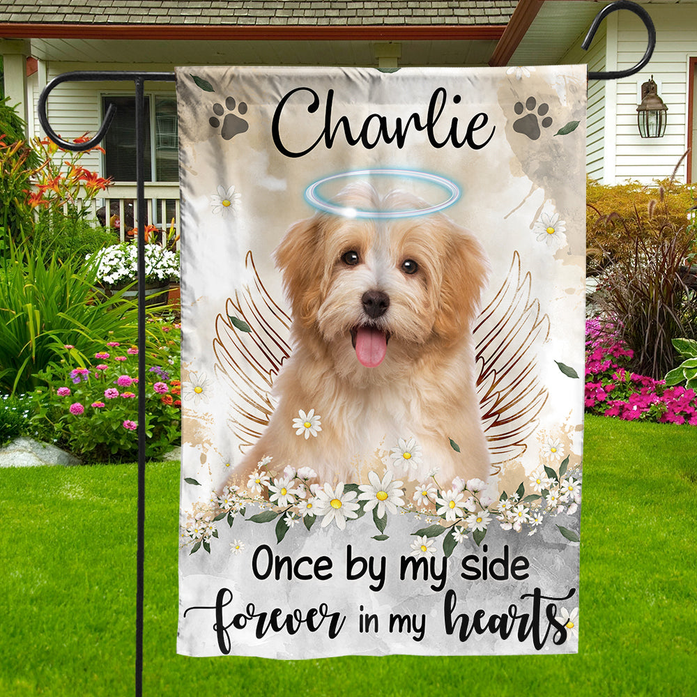 One By My Side Forever In My Hearts - Personalized Pet Photo & Name Flag - Gift For Pet Lovers