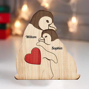 Personalized Wooden Penguin Family Christmas - Puzzle Wooden Penguin Family - Wooden Pet Carvings