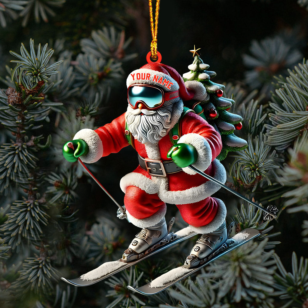 Santa Skiing Christmas Ornament, Personalized Ornament