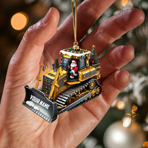 Santa Rides Snowplow Christmas Ornament, Personalized Ornament