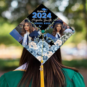 Class Of 2024, Flowers Custom Texts Grad Cap Topper - Personalized Customized Graduation Cap, Graduation Gift