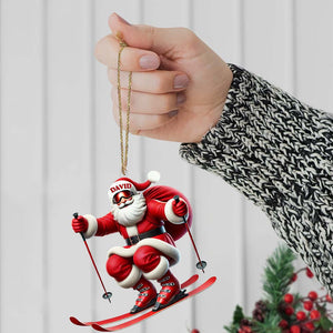 Santa Skiing Christmas Ornament, Personalized Ornament