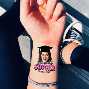 Graduation Tattoo Gift Custom Photo And Text Temporary Tattoo, Personalized Tattoo, Fake Tattoo