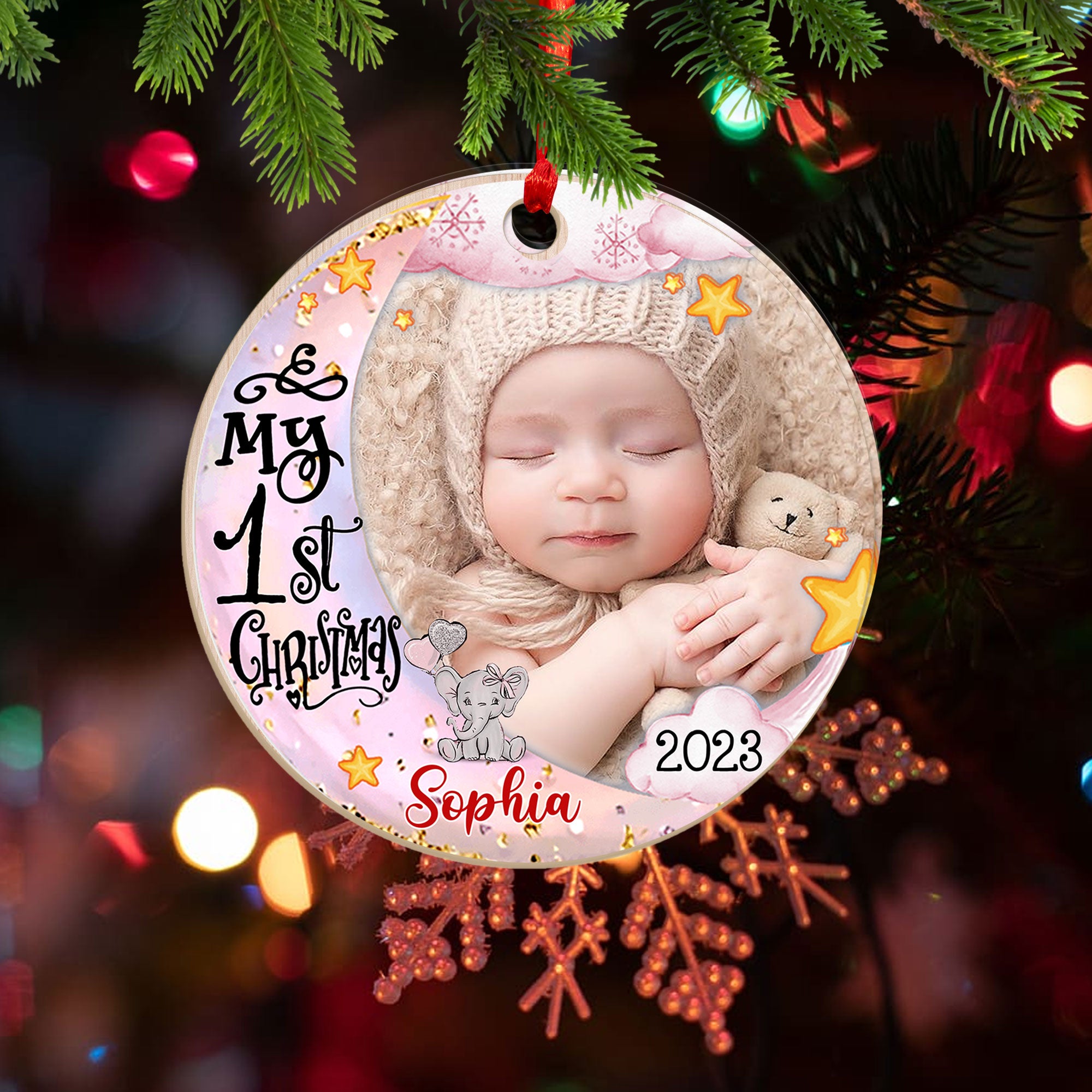 My First Christmas - Personalized Custom Shaped Wooden Ornament - Gift For Baby