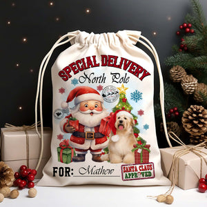 Christmas Special Delivery North Pole For Pet - Custom Photo And Name, Personalized String Bag, Gift For Pet Lover, Christmas Gift