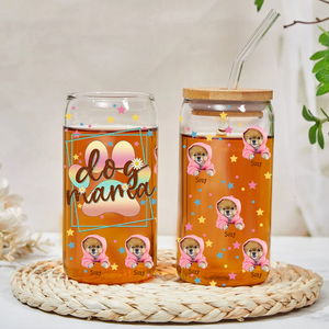 Dog Mama - Custom Photo And Name - Personalized Glass Bottle, Frosted Bottle - Gift For Dog Lovers