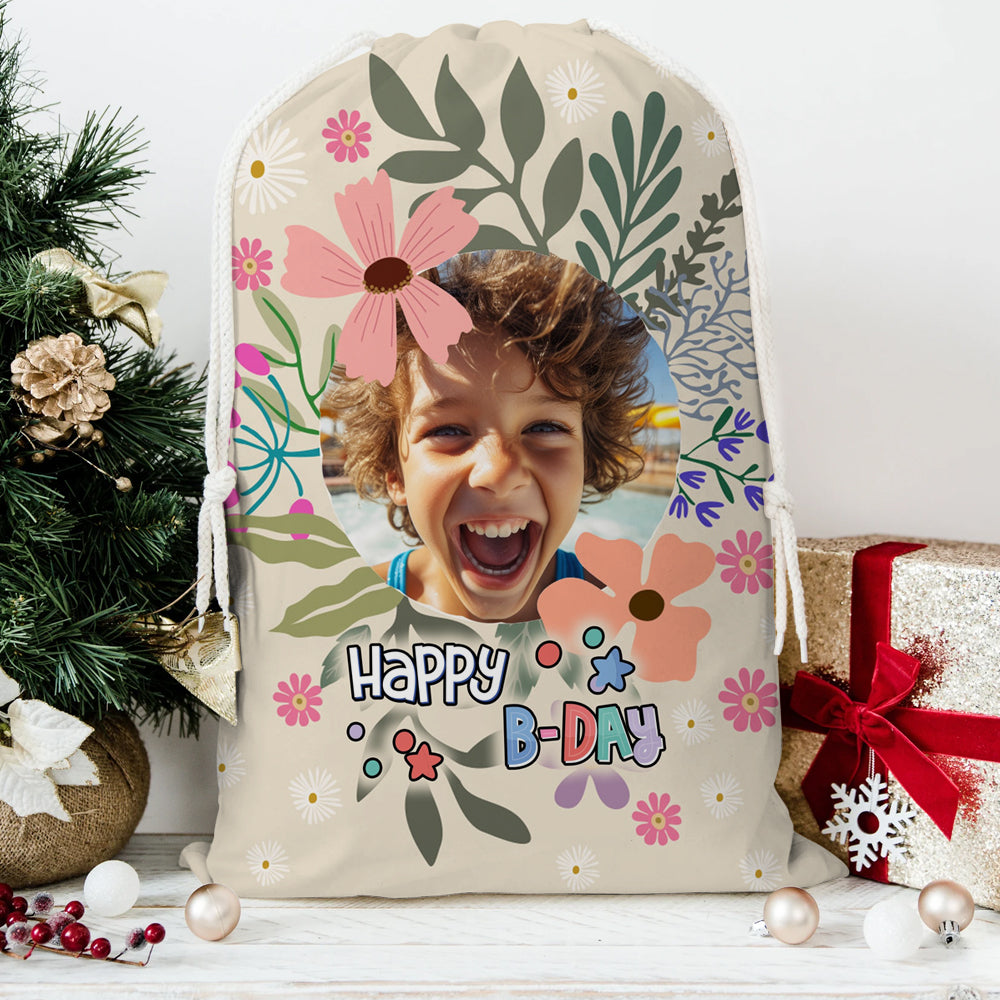 Happy Birthday Flowers String Bag Personalized Christmas String Bag