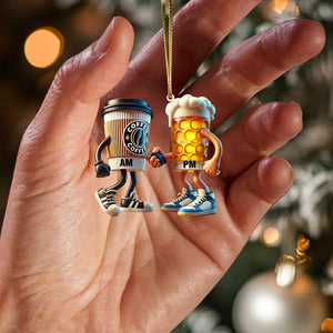 Beer And Coffee Couple Christmas Ornament, Personalized Ornament