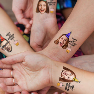 Happy Birthday Tattoo, Custom Face Photo And Texts Temporary Tattoo, Personalized Party Tattoo, Fake Tattoo