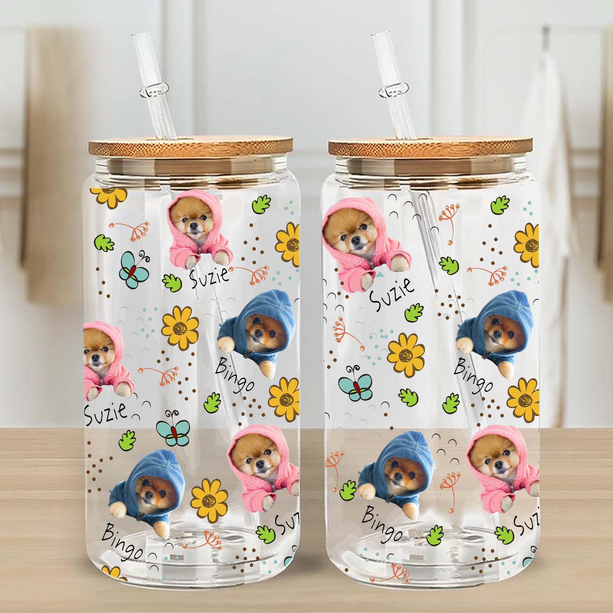 Pet Bottle - Custom Photo And Name - Personalized Cutie  Puppy & Kittie Glass Bottle, Frosted Bottle - Gift For Pet Lovers