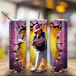 Custom Baseball Hero Photo - Personalized Skinny Tumbler, Gift For Baseball Lover