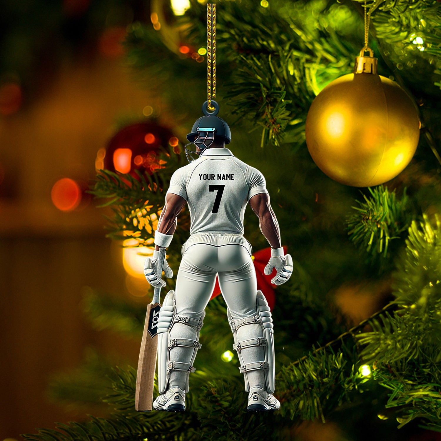 Cricket Ball Player Christmas Ornament, Personalized Ornament