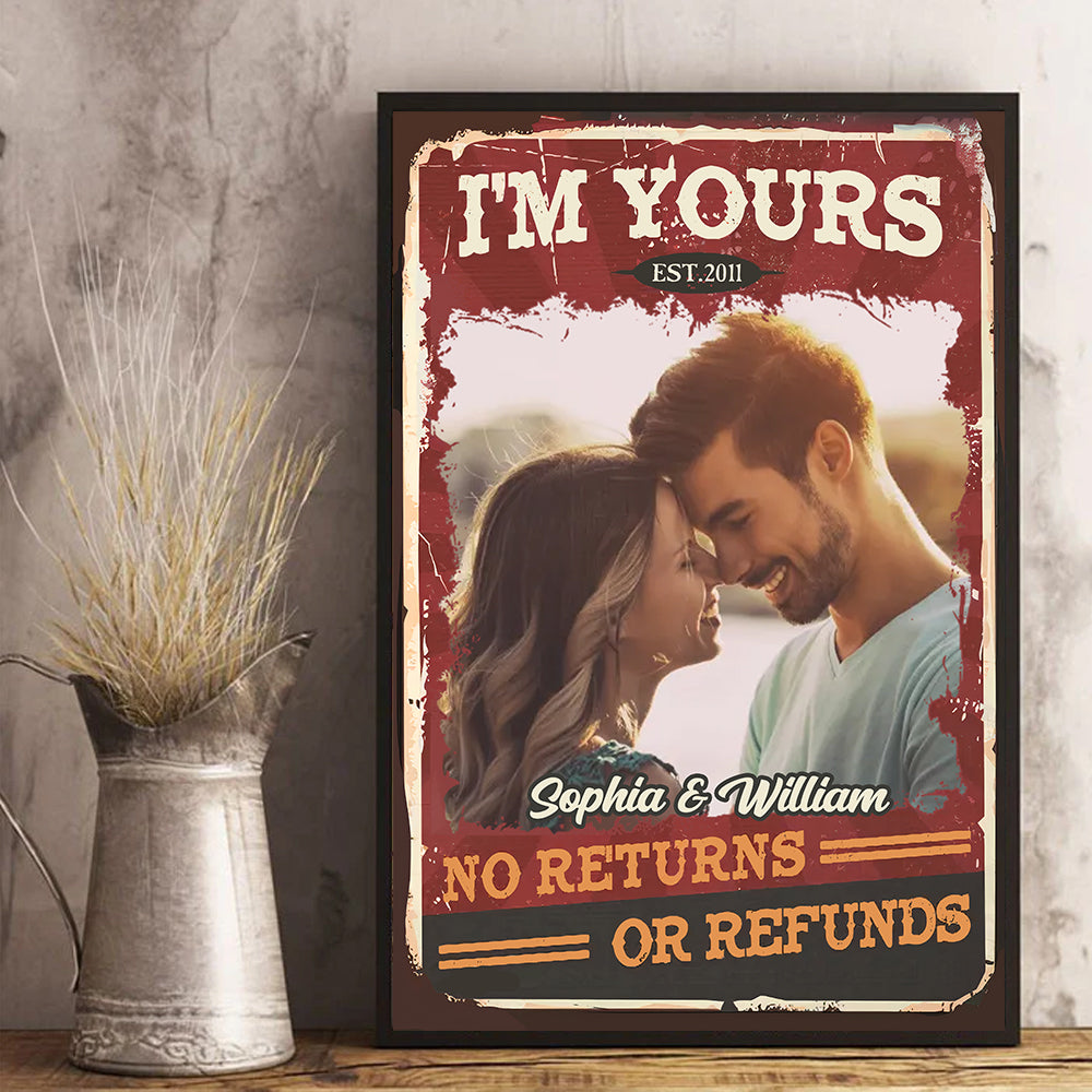 No Returns Or Refunds Upload Image - Personalized Couple Vertical Canvas- Gift For Husband Wife, Anniversary