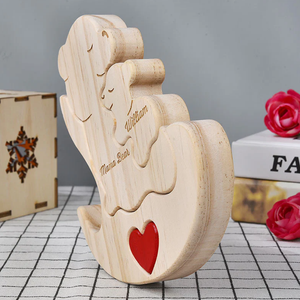 Personalized Wooden Big Bear And Kids Family Christmas - Puzzle Wooden Family - Wooden Pet Carvings