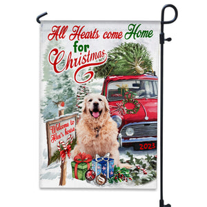 All Hearts Come Home For Christmas - Personalized Pet Photo And Name Flag - Christmas Gift, Gift For Pet Lovers