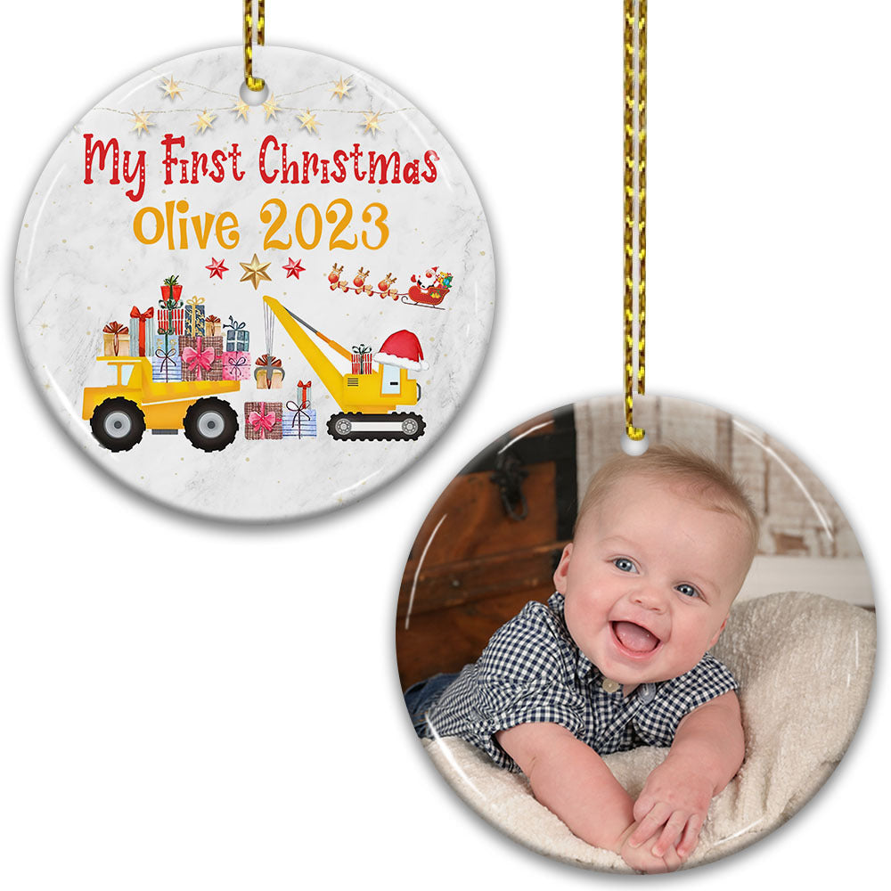 Baby First Xmas, My First Christmas - Custom Photo And Name- Personalized 2 Sides Ceramic Ornament - Gift For Family, Christmas Gift